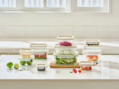 Glasslock Sens 24-Piece Glass Food Storage Set - Airtight & Leakproof | Microwave & Oven Safe, Nestable Design