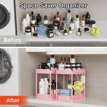 Ukeetap Multi-Purpose Pull-Out Storage Organizers - 12.8 Inch Under Sink & Cabinet - Pink (2 Pack)