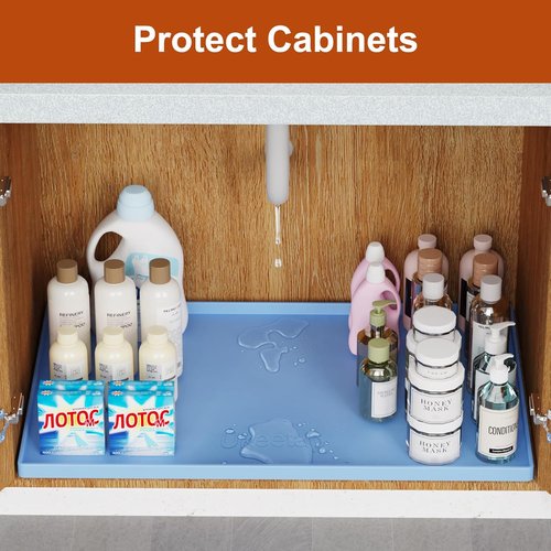 Extra Thick Silicone Mat - Waterproof Under Sink Mat for Kitchen & Bathroom | 22" x 19" - Blue