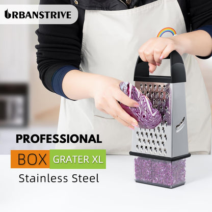Urbanstrive Cheese Grater - Stainless Steel Box Grater with Container | Dishwasher Safe Kitchen Tool