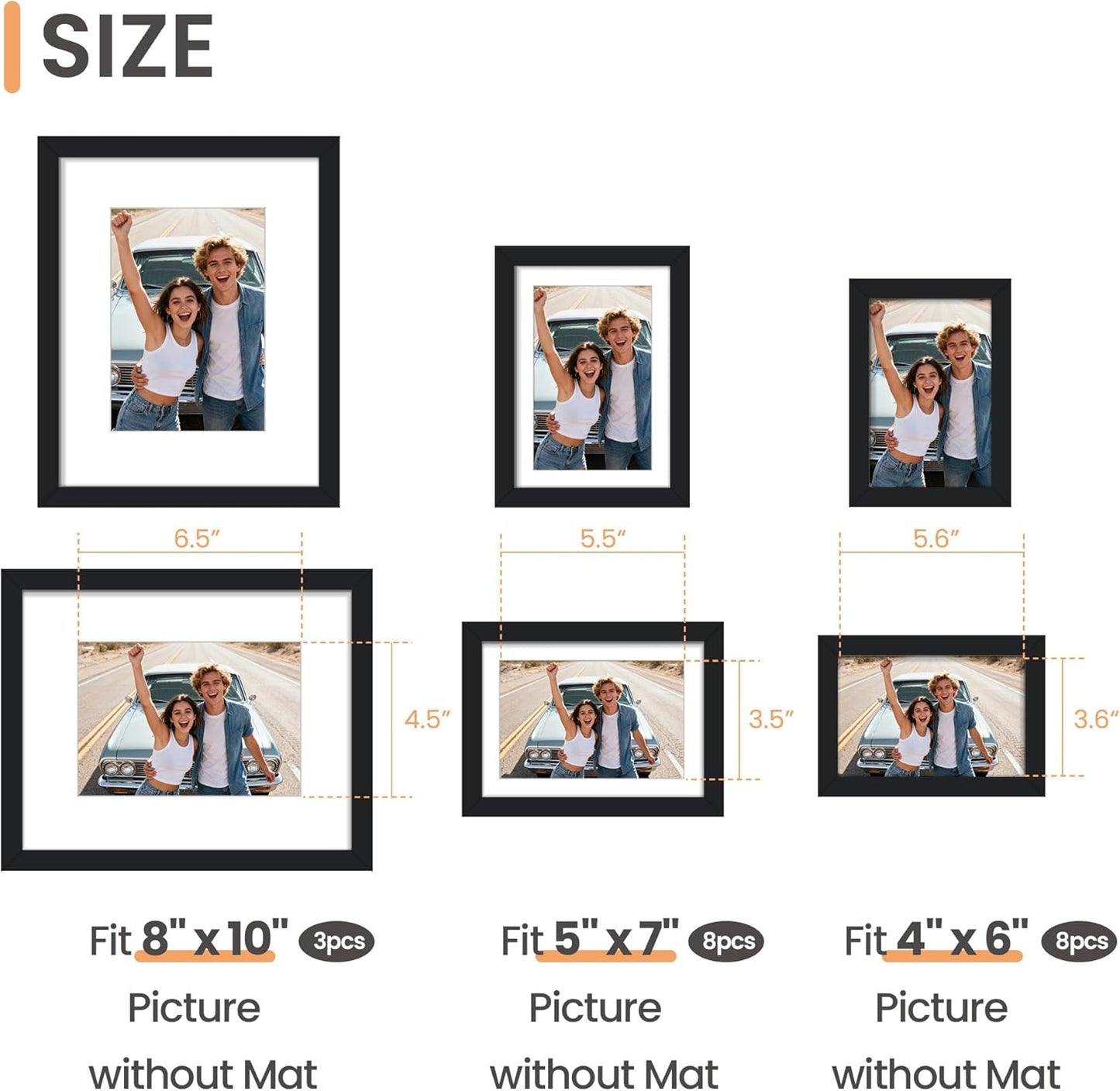 Upsimples 19-Pack Picture Frames Set - Versatile Wall Decor & Tabletop Display | Multi-Size Black Frames (8x10, 5x7, 4x6)