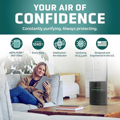 GermGuardian Airsafe+ HEPA Air Purifier - Ideal for Large Rooms Up to 1043 Sq. Ft. | Black with UV-C Light & Sensor