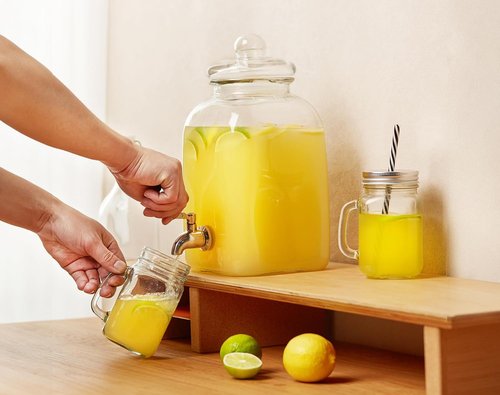 Kook Glass Drink Dispenser - Leak-Proof Stainless Steel Spigot | 1.25 Gallon Clear Mason Jar for Iced Tea, Sangria & More