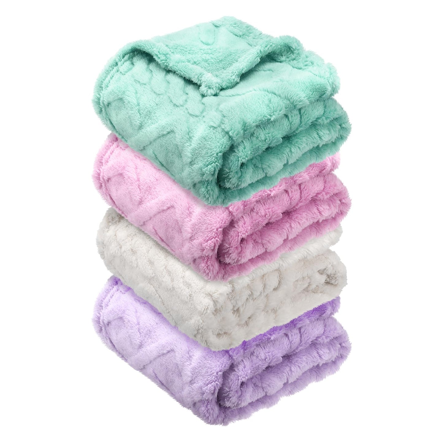 VitalCozy 4 Pcs Fleece Baby Blankets for Boys Girls 3D Soft Plush Warm Baby Receiving Blankets 30" x 40" Cozy Fluffy Infant Toddler Newborn Swaddling Blanket for Crib Nursery Bed(Light Color)
