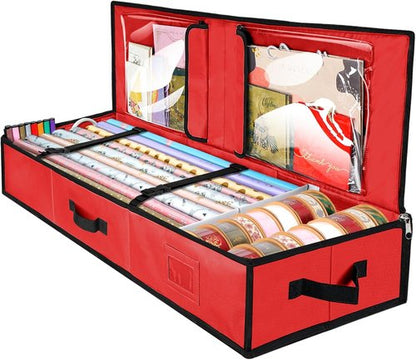 BALEINE Gift Wrap Storage Bag - 40" Durable 600D Oxford Fabric Organizer with Flexible Partitions | Red