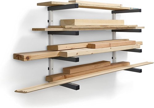 Bora 4-Level Lumber Storage Rack - Space-Saving Metal Shelf for Wood & Garage Organization | PBR-0420 White Gray