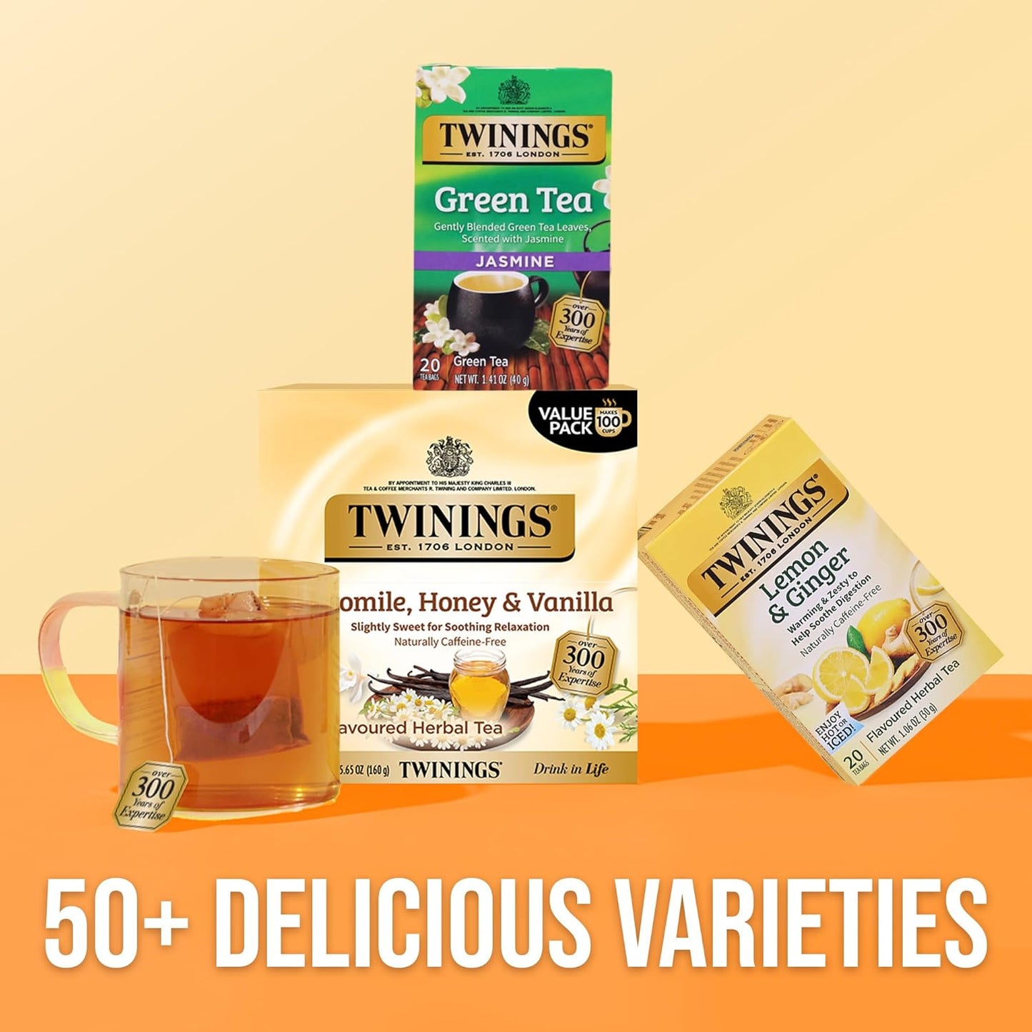 Twinings Herbal Tea - Camomile, Honey & Vanilla, Naturally Caffeine-Free, 100 Individually Wrapped Bags