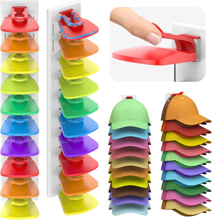 Volnamal Hat Organizer - 2 Pack Baseball Cap Rack Holds Up to 40 Hats | Space-Saving Wall Hanger (White & Color)