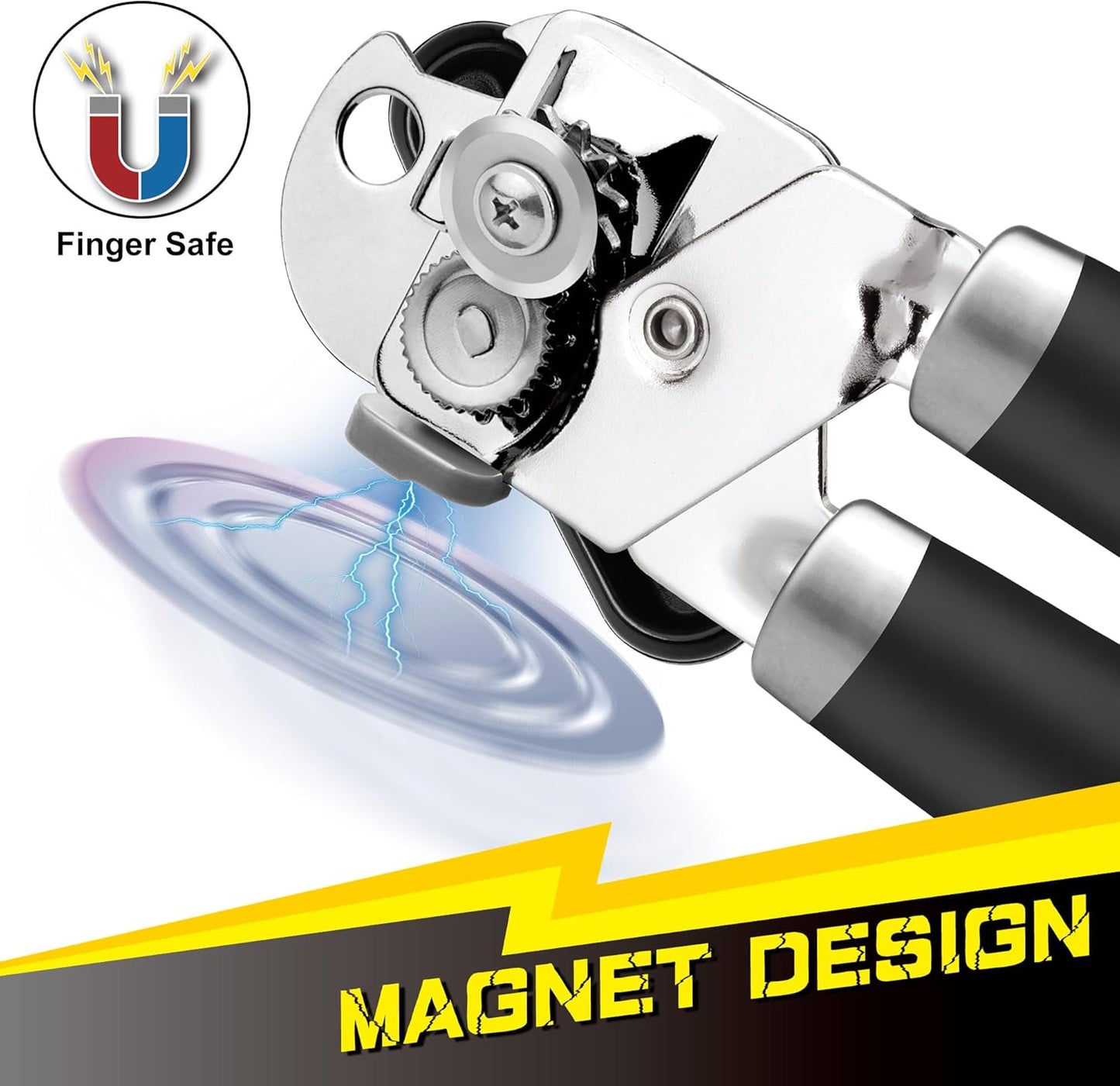 PrinChef Manual Can Opener - Smooth Edge Design for Seniors | Comfortable Grip & Reinforced Gear, Black