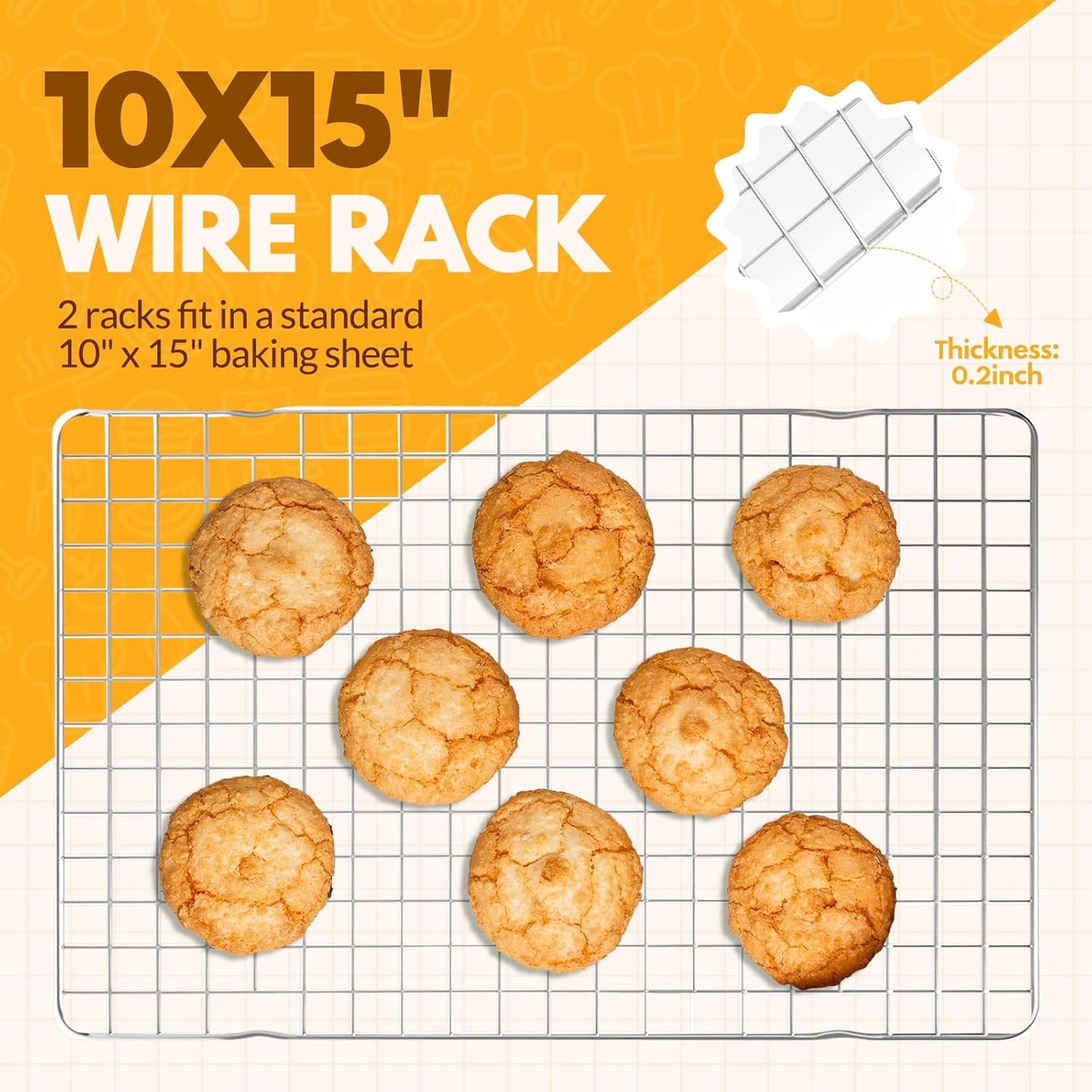 Skiennix Cooling Racks - 2 PCS Stainless Steel Baking Racks | 15x10 Inches, Oven Safe Design