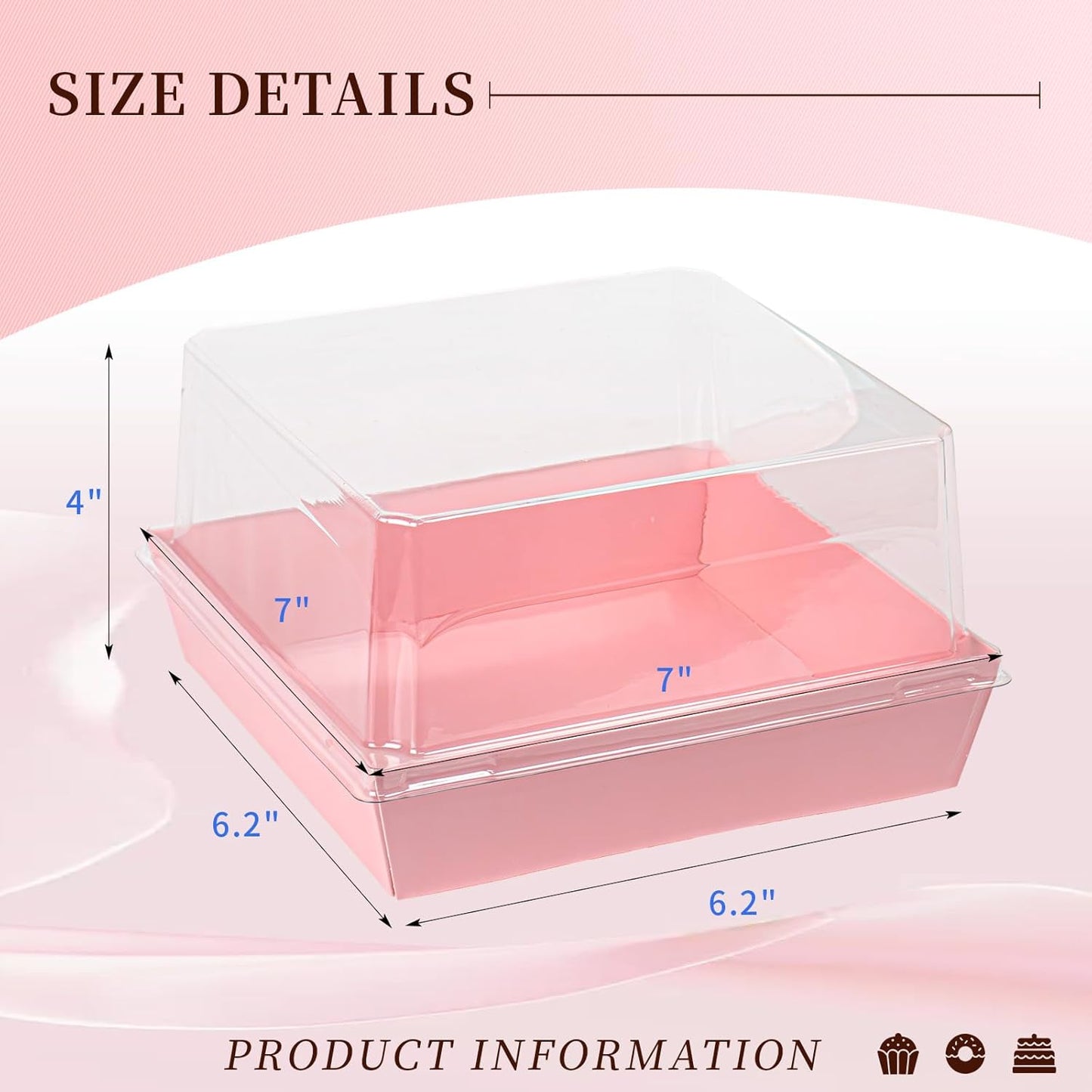 Regine Switzerland Paper Cake Boxes - 50 Pack Pink Clear Lid Containers for 4-6 Inch Desserts | Perfect for Valentine's Day