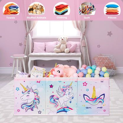 WERNNSAI Extra Large Toy Chest - Unicorn Toy Box Chest Organizer with Flip-Top Lid Collapsible Sturdy Storage Bin with Handles 38 x 13 x 16 Inch for Kids Girls Pink Closet Nursery Living Room Bedroom