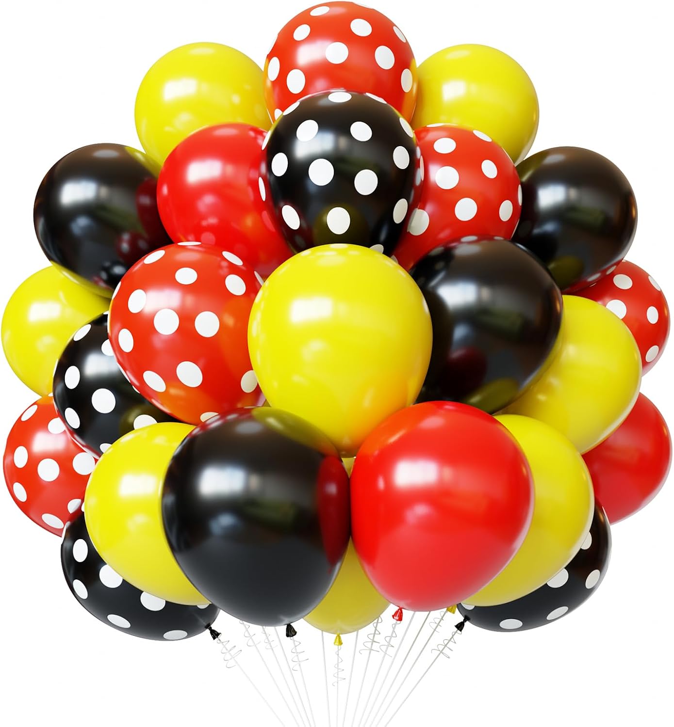Polka Dot Latex Balloons by [Brand Name] - 60pcs 12-Inch Red, Yellow & Black | Perfect for Birthday & Baby Shower Decorations