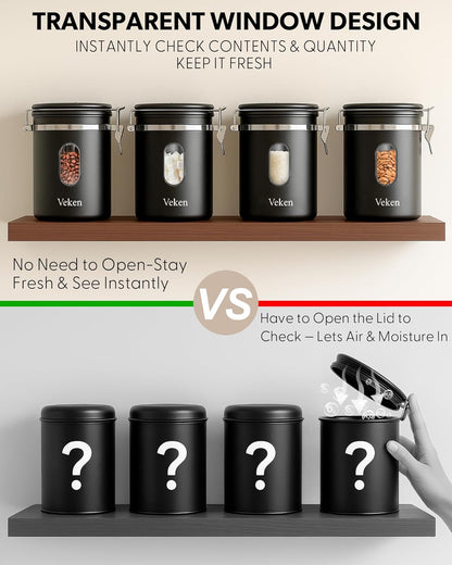 Veken 34oz Dark Pewter French Press | 22oz Black Coffee Canister Set for Perfect Brews