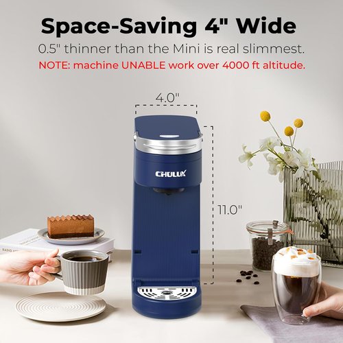 CHULUX Single Serve Coffee Maker - Compact K-Cup Brewer with 6 to 12oz Sizes | Fits 7.3" Travel Mugs, Navy Blue