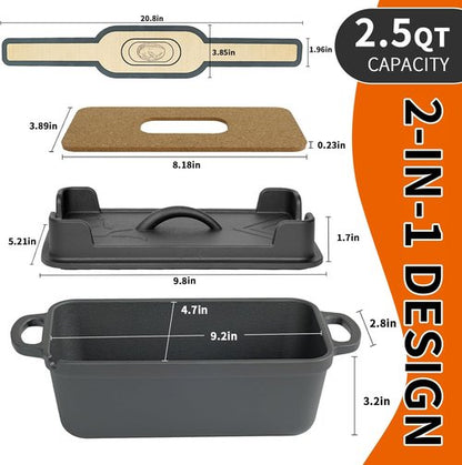 Cast Iron Combo Cooker by [Brand Name] - 2.5QT Pre-Seasoned Dutch Oven & Grill Pan | Versatile Skillet for Baking & Searing