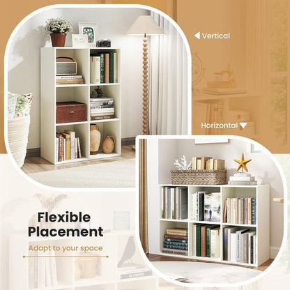 Giantex 6-Cube Bookcase - Modern 3-Tier Storage Organizer with Anti-Tipping Kits | White Finish