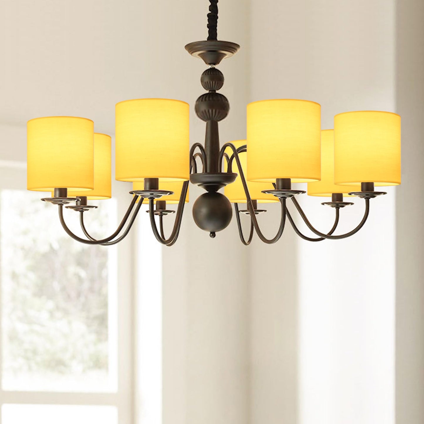 LAMPWELL LEBE Yellow Clip on Chandelier Lamp Shades Set of 6,Small Lamp Shades Clip on bulb,5.2"×5.2"×H5.2",Fabric Mini Drum Lamp Shade,Handmade,FOR CANDLE BULB AND SMALL GENERAL BULB