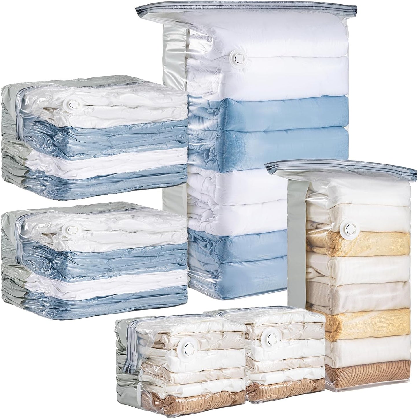 Skiennix Vacuum Storage Bags - 6 Pack Cube Combo (3 Jumbo + 3 Medium) for Clothing & Bedding Organization