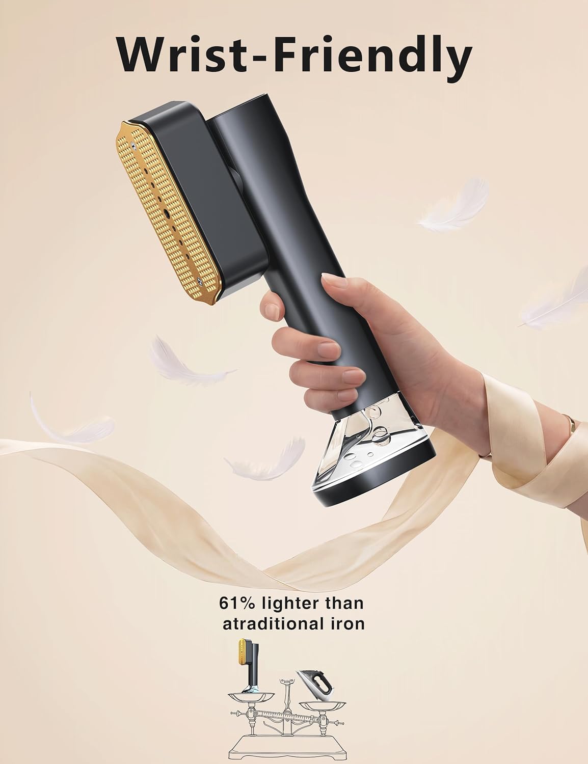 Skiennix Portable Handheld Garment Steamer - 200ml Capacity, 1000W Fast Heat-Up, Leak-Proof, Black & Gold