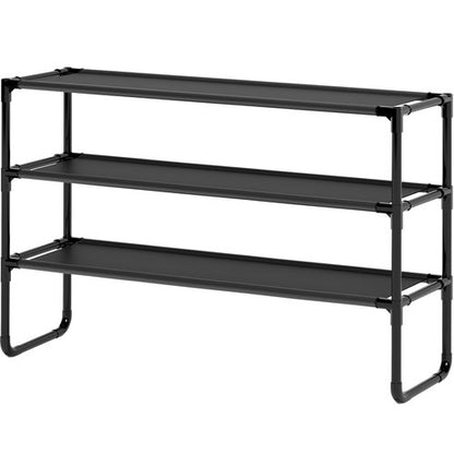 COAPUKT Long Shoe Rack, 3-Tier Stackable Shoe Organizer for Closet, Entryway, Hallway, Extra Bottom Layer, Holds 16-20 Pairs, Sturdy & Durable Waterproof Fabric Shelf, Space-Saving,Black(35.8" Wide)