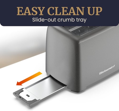 Elite Gourmet Cool-Touch 2-Slice Toaster - 6 Settings & Extra Wide 1.25” Slots | Gunmetal Gray