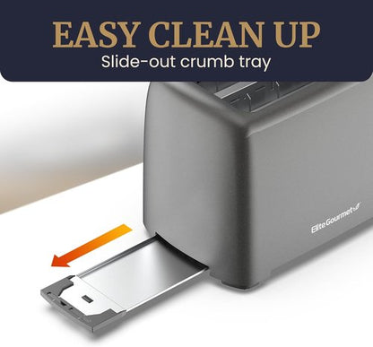 Elite Gourmet Cool-Touch 2-Slice Toaster - 6 Toast Settings & Extra Wide 1.25” Slots | Gunmetal Gray