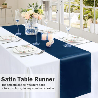 P Pothuiny Navy Blue Satin Table Runner - 12 Pcs, 12 x 72 Inch for Weddings & Events