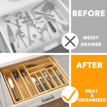 SpaceAid Bamboo Silverware Drawer Organizer - Expandable Utensil Tray with Labels for Flatware Storage (Natural)