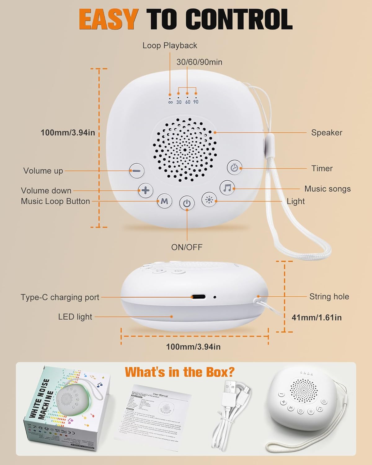 White Noise Sound Machine by [Brand Name] - Portable Sleep Aid with 20 Soothing Sounds & Night Light