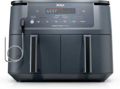 Ninja Foodi Air Fryer - 6-in-1 Smart Cook Thermometer & DualZone™ Technology | XL 10 Qt Stainless Steel | Grey