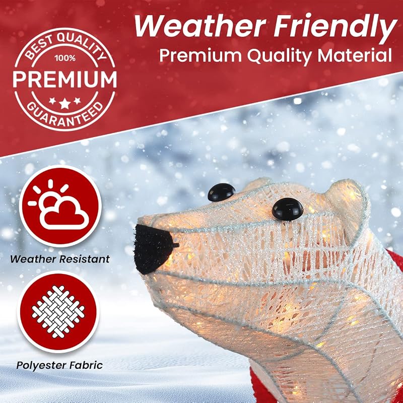 White Polar Bear Family 3-Piece Lighted Outdoor Christmas Decoration | 210 LED Lights