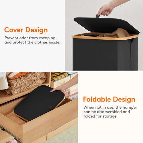 Lifewit 100L Laundry Basket with Lid, Clothes Hampers for Laundry with Bamboo Handles and 1 Removable Bag, Large Foldable Laundry Hamper for Bedroom, Bathroom, Dorm, Laundry Room, Black