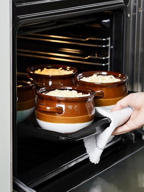LE TAUCI French Onion Soup Bowls - 22 Oz Oven Safe Ceramic Crocks with Handles | Set of 4 for Soup & Chili