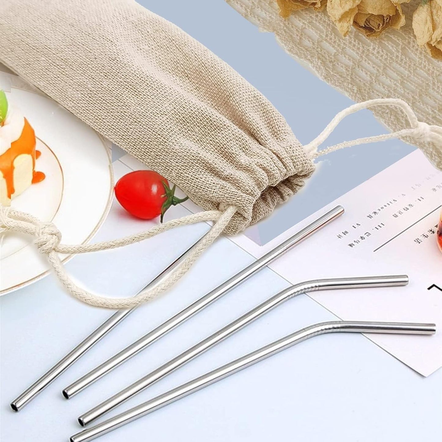 Saihisday Portable Cotton & Linen Pouch Bags - 20 Pcs Reusable Drawstring Cases for Straws & Cutlery