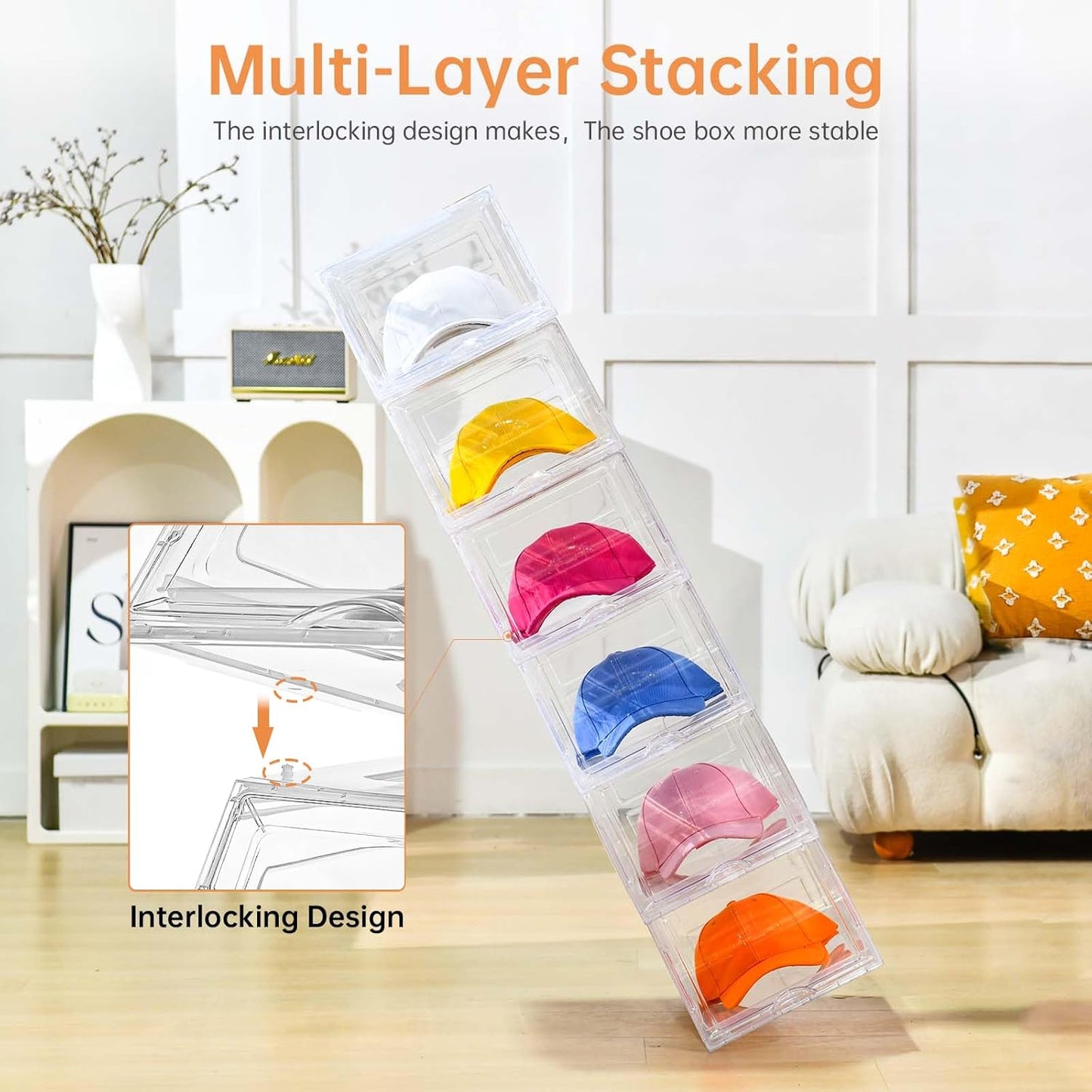 Skiennix Hat Organizer - Large Clear Baseball Cap Holder with Sliding Drawer | 2 Pack, Holds 12 Hats