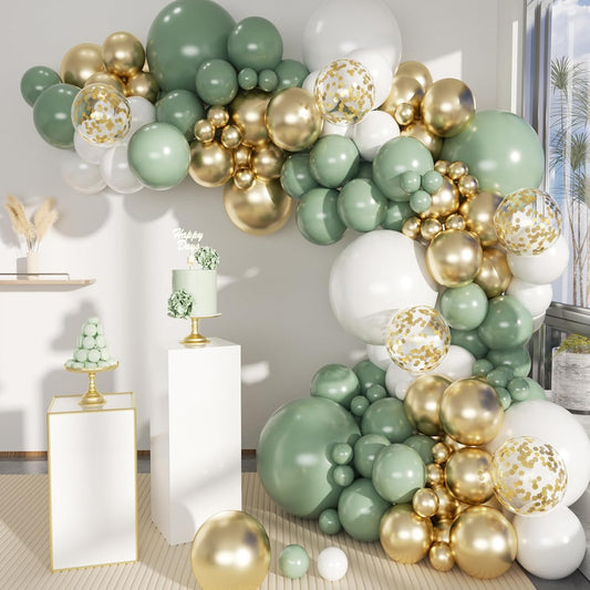MEBAY Balloon Garland Arch Kit - Sage Green & White Gold | 146 Pcs Latex Balloons in Various Sizes for Birthday, Baby Shower, Wedding Decor