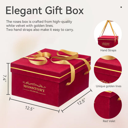 Mosstory Preserved Roses in a Box 49-Piece Forever Flowers Gifts for Women Wife Mother Day Christmas Anniversary (Pink Roses, Square Burgundy Suede Box)