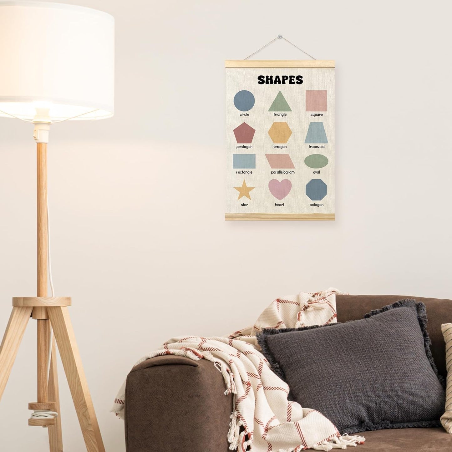 TLESKE Boho Classroom Shapes Chart - Educational Wall Art Decor for Kids Room | 12x16" Hanger Frame