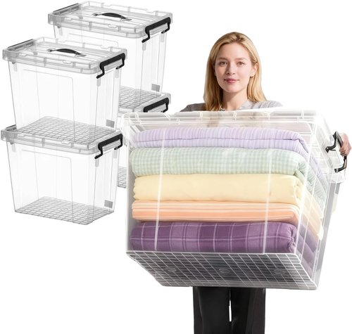 360 QT Clear Storage Bins - Heavy-Duty Stackable Organizers with Lids | BPA-Free, 4 Pack for Home & Office