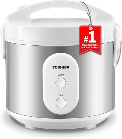 TOSHIBA 5.5 Cup Rice Cooker & Steamer - Removable Non-Stick Pot, One-Touch Function, Silver White