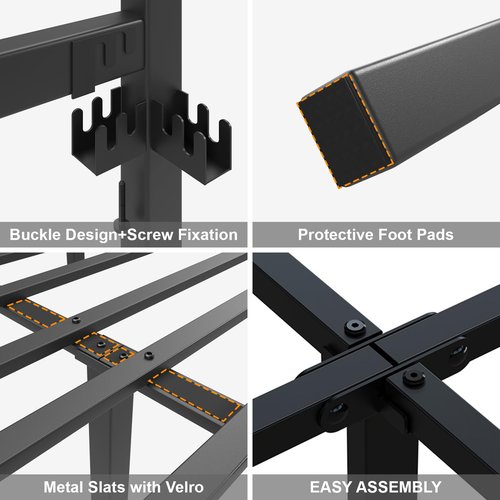 LoVinson Queen Size Bed Frame, Heavy Duty Platform Bed Frame with Strong Metal Foundation,Under Bed Storage,Mattress Foundation,No Box Spring Required,Easy Assembly, Black