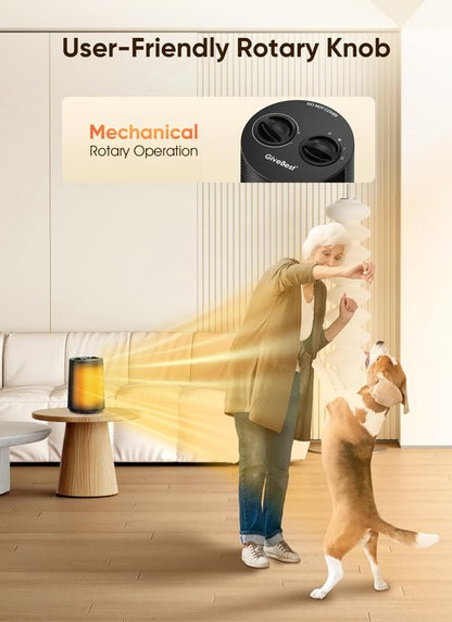 GiveBest Space Heater, 1500W Portable Heaters for Indoor Use, PTC Ceramic Heater with Heating and Fan Modes, Overheat & Tip-Over Protection, Ideal for Bedroom, Office & Desk Use, Black