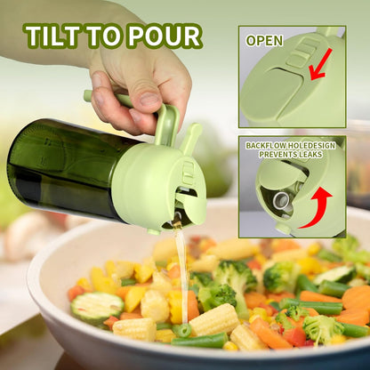 Upgraded 16oz Glass Olive Oil Sprayer - 2-in-1 No-Leak Spray & Pour Dispenser for Cooking, Salad & BBQ | Fine Mist, Easy Fill, Dishwasher Safe