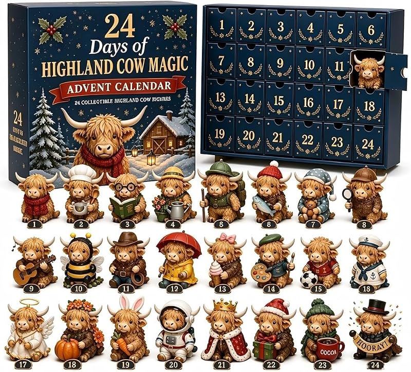 24 Days Highland Cow Advent Calendar - FF Christmas Holiday Countdown