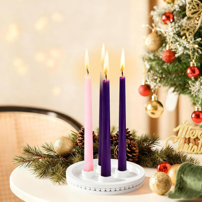 Skiennix 7-Inch Wooden Candle Holder - Advent Wreath with Bead Design for Christmas Decor | White