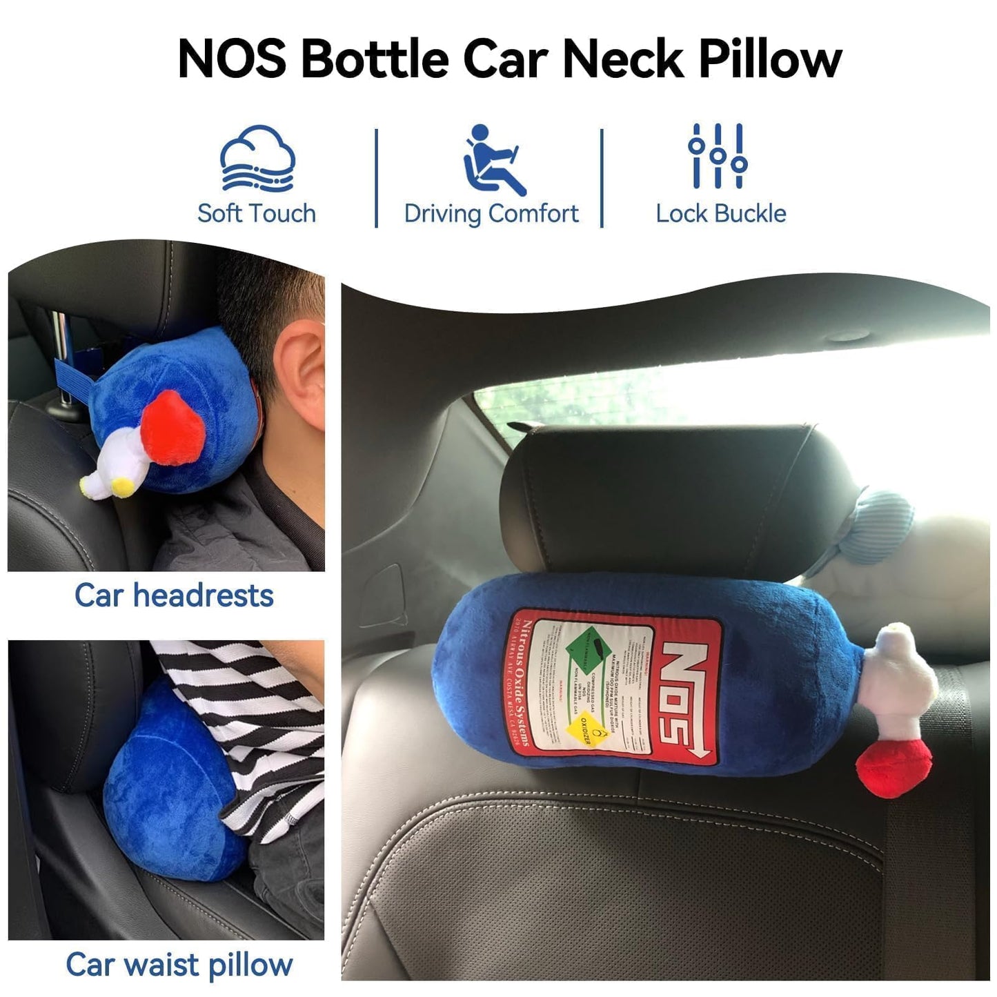 Car Neck Pillow, NOS Bottle Design Plush Car Headrest Pillow Neck Support Pillow for Car Seat, Office Chair, Travel, 11 x 4.7in (1)