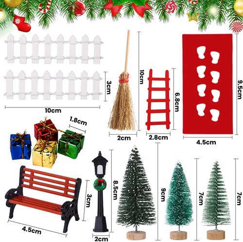 Celltestria 39-Piece Red Christmas Elf Fairy Door Decoration Set | Miniature Figures & Wooden Doors for Dollhouses