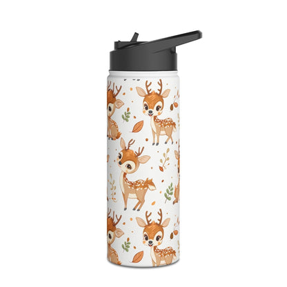 Insulated Water Bottle Thermos, 18oz, Cute Baby Deer - Double Walled Stainless Steel, Keeps Drinks Hot or Cold