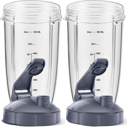 NutriBullet 32oz Replacement Cups - Upgrade with Flip-Top To-Go Lid & Rubber Gaskets | 2-Pack